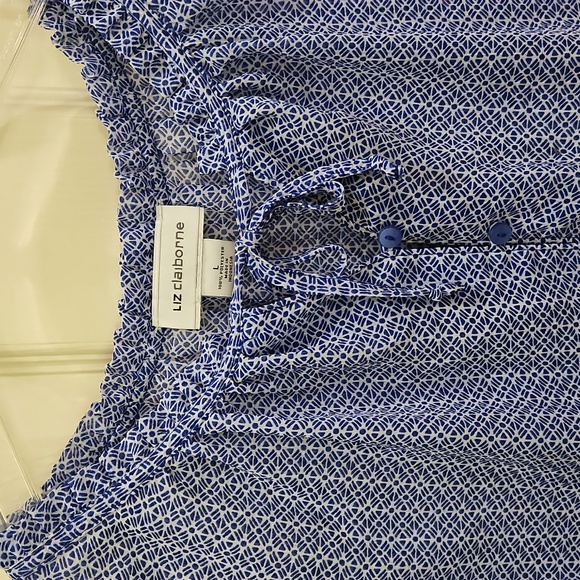 Liz Claiborne Blue Sleeveless Blouse Elastic Neckline Sz Lg - Picture 2 of 7